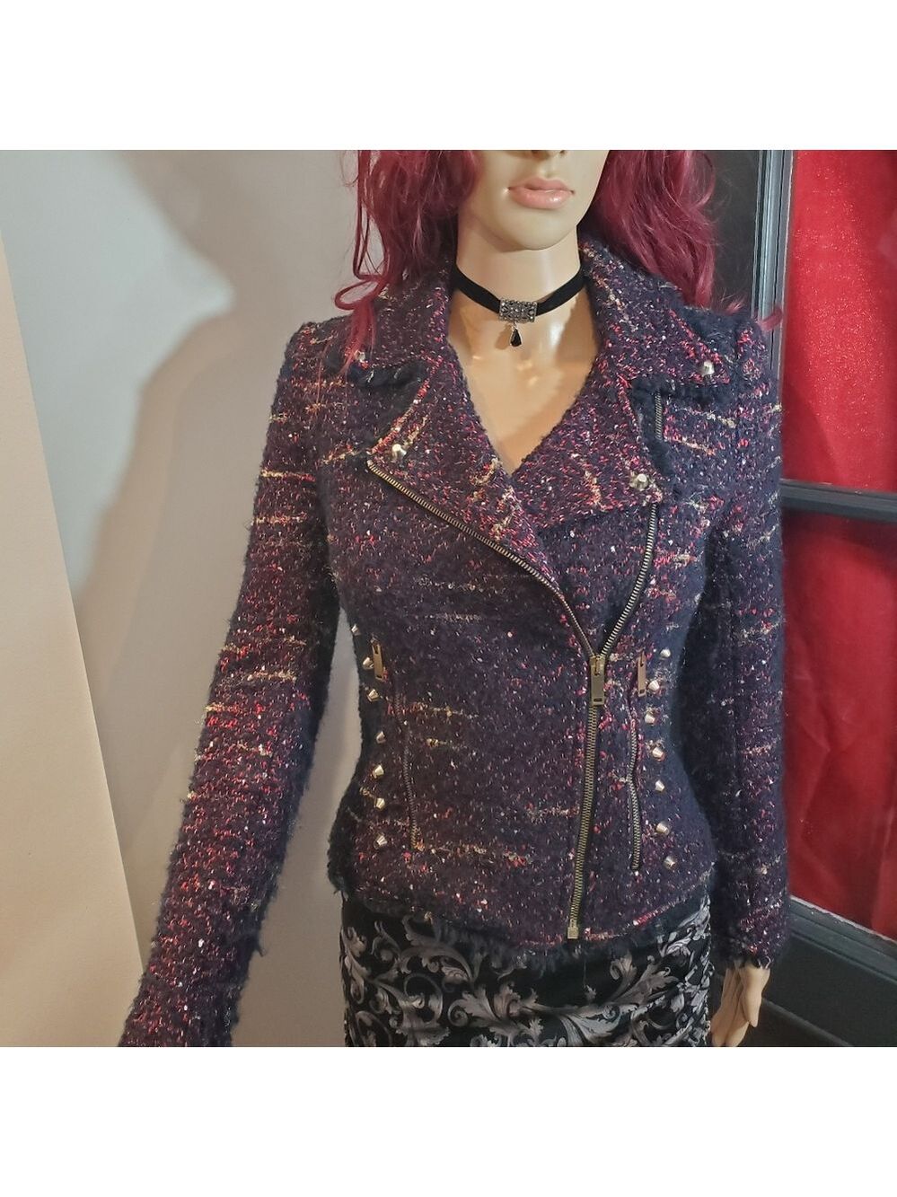 Zara Studded Tweed Biker Jacket